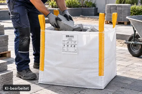 Big Bag BB60T, 60 × 60 × 60 cm, im Einsatz (KI-bearbeitetes Bild)