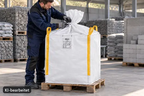 Big Bag BB70, 70 × 70 × 90 cm, im Einsatz (KI-bearbeitetes Bild)