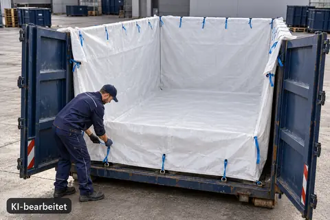 Containerbag BB700, 700 × 240 × 240 cm, im Einsatz (KI-bearbeitetes Bild)