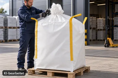 Big Bag BB901, 90 × 90 × 110 cm, im Einsatz (KI-bearbeitetes Bild)