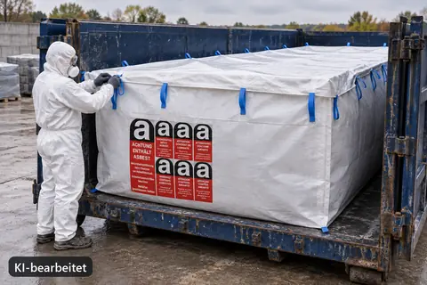 Containerbag BBA700, 700 × 240 × 240 cm, im Einsatz (KI-bearbeitetes Bild)