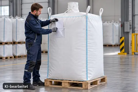 Spezial-Big-Bag BBS001, 99 × 99 × 200 cm, im Einsatz (KI-bearbeitetes Bild)