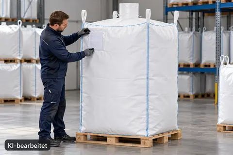 Spezial-Big-Bag BBS004, 100 × 100 × 200 cm, im Einsatz (KI-bearbeitetes Bild)