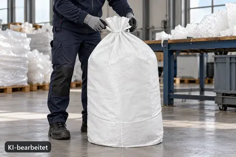 PP-Flachsack PPFB80PE, 80 × 130 cm, im Einsatz (KI-bearbeitetes Bild)