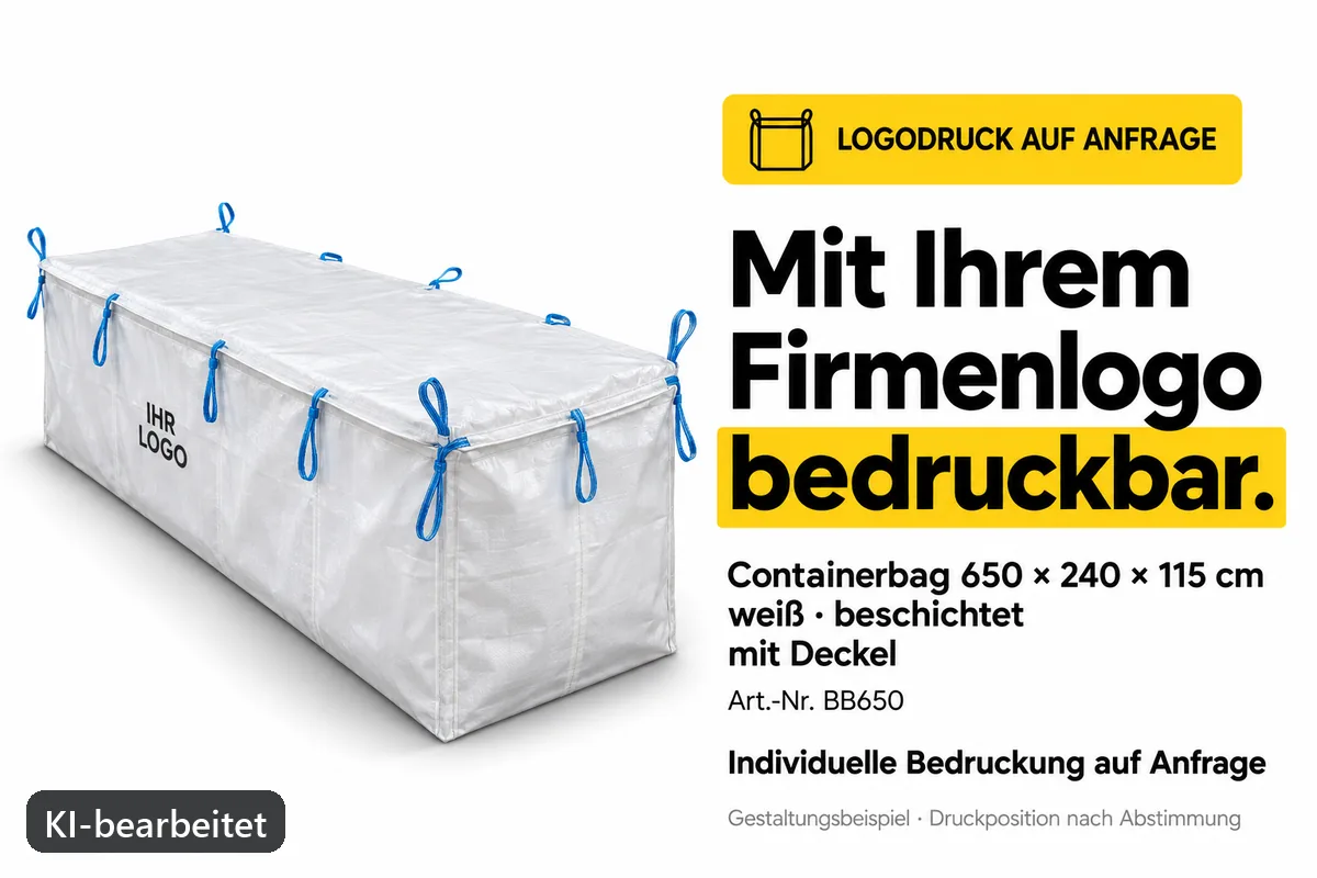 Containerbag BB650 mit Firmenlogo bedruckt, KI-bearbeitetes Gestaltungsbeispiel