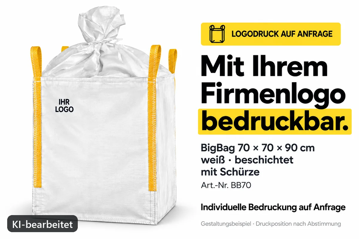 Big Bag BB70 mit Firmenlogo bedruckt, KI-bearbeitetes Gestaltungsbeispiel
