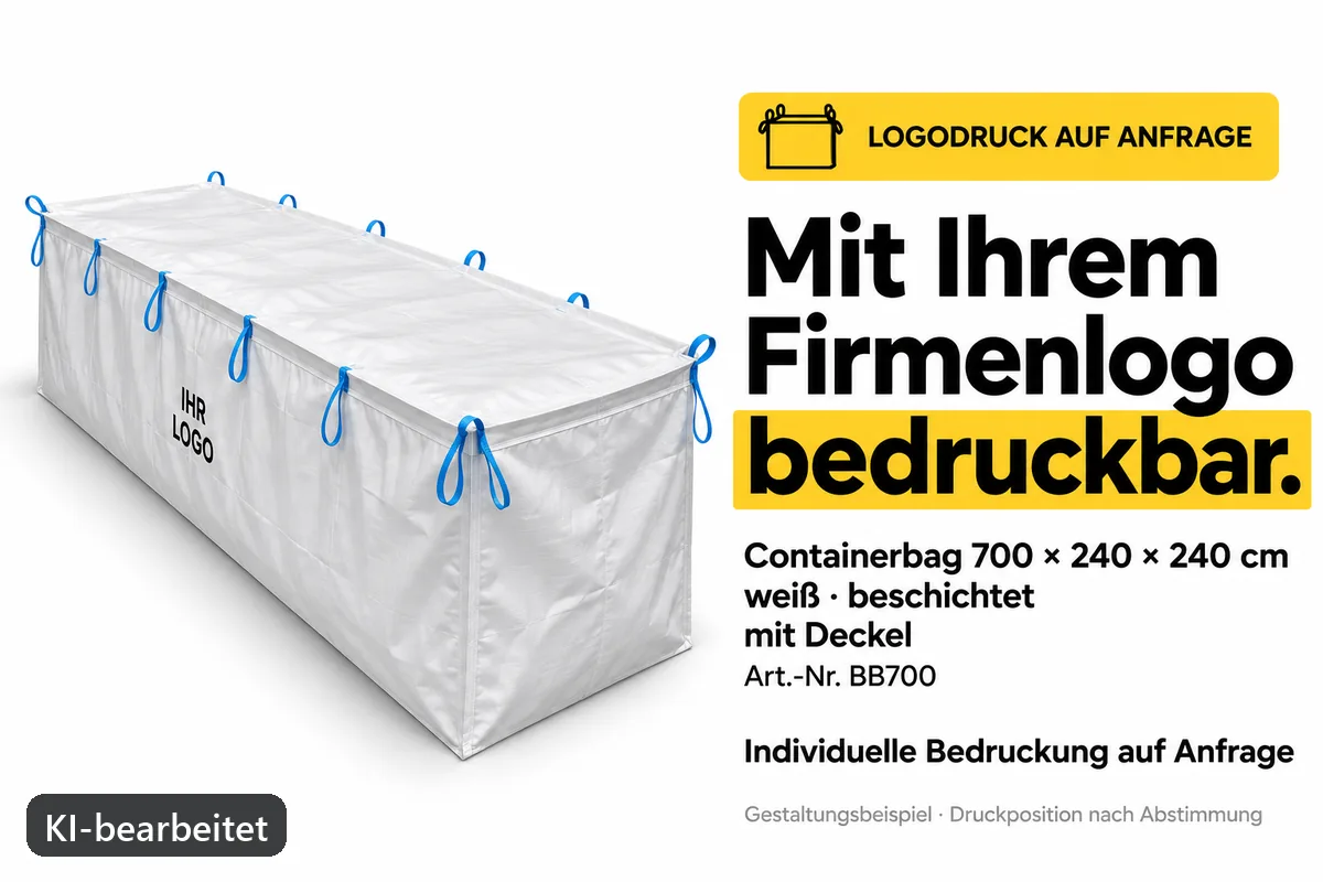 Containerbag BB700 mit Firmenlogo bedruckt, KI-bearbeitetes Gestaltungsbeispiel