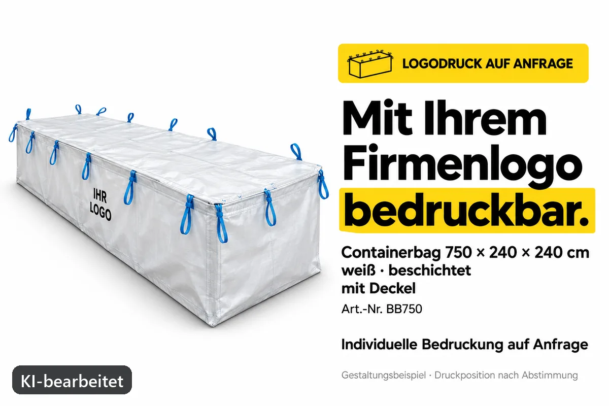 Containerbag BB750 mit Firmenlogo bedruckt, KI-bearbeitetes Gestaltungsbeispiel