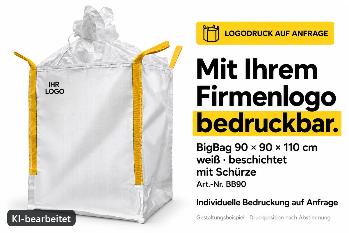 Big Bag BB90 mit Firmenlogo bedruckt, KI-bearbeitetes Gestaltungsbeispiel