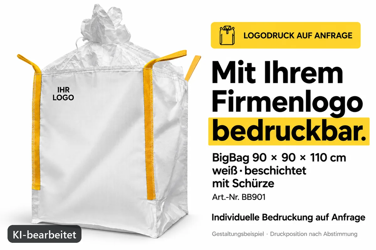 Big Bag BB901 mit Firmenlogo bedruckt, KI-bearbeitetes Gestaltungsbeispiel