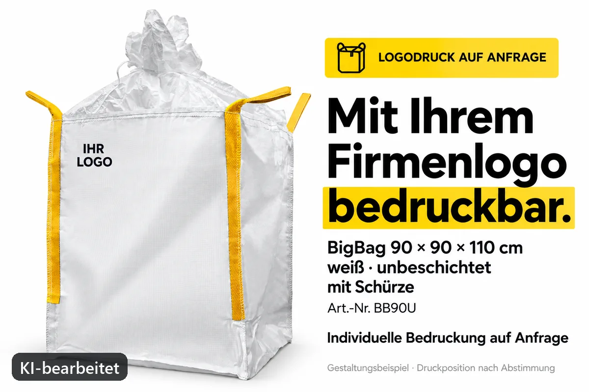 Big Bag BB90U mit Firmenlogo bedruckt, KI-bearbeitetes Gestaltungsbeispiel