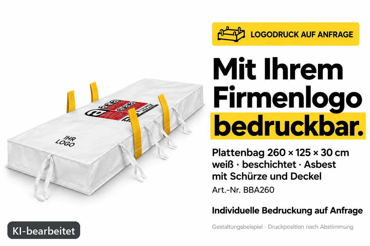 Sheet bag BBA260 printed with a company logo, AI-edited design example