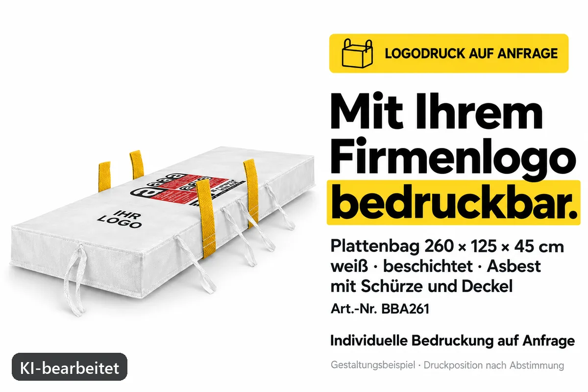 Plattenbag BBA261 mit Firmenlogo bedruckt, KI-bearbeitetes Gestaltungsbeispiel