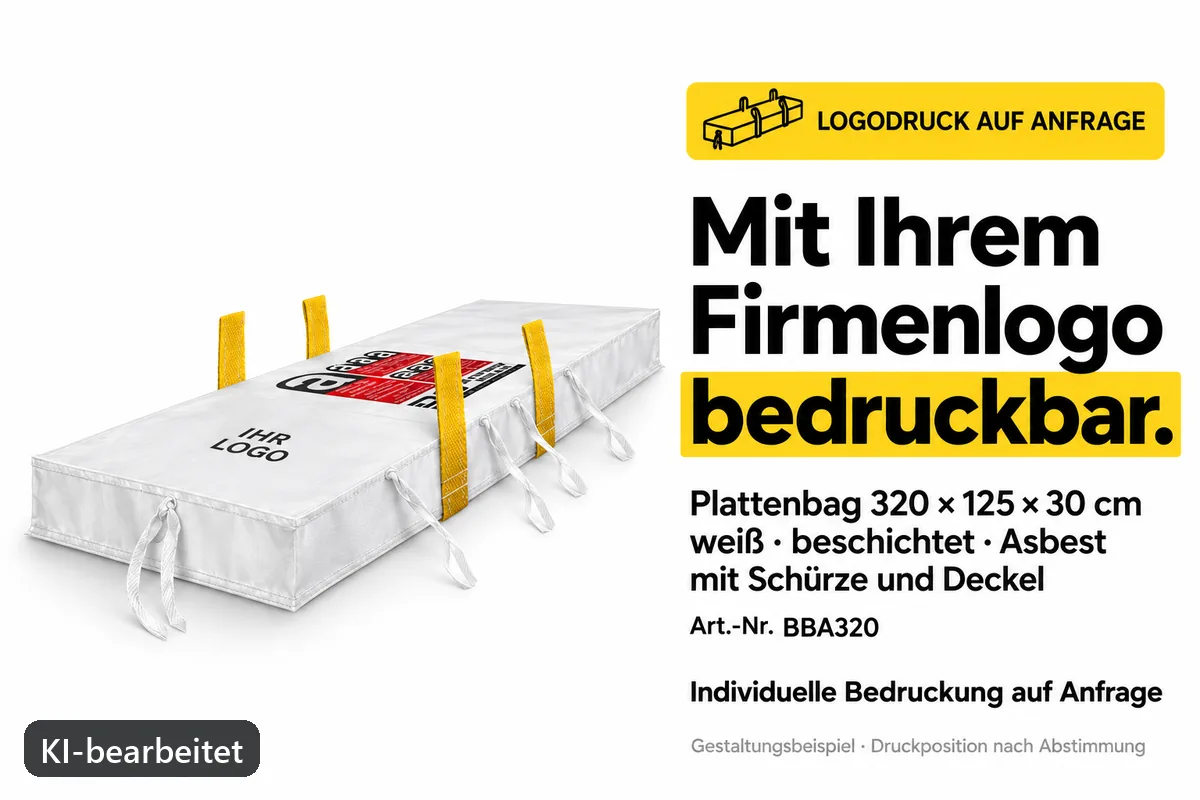 Sheet bag BBA320 printed with a company logo, AI-edited design example