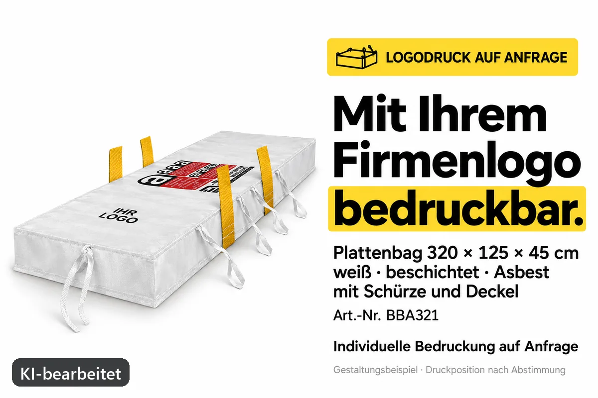Plattenbag BBA321 mit Firmenlogo bedruckt, KI-bearbeitetes Gestaltungsbeispiel