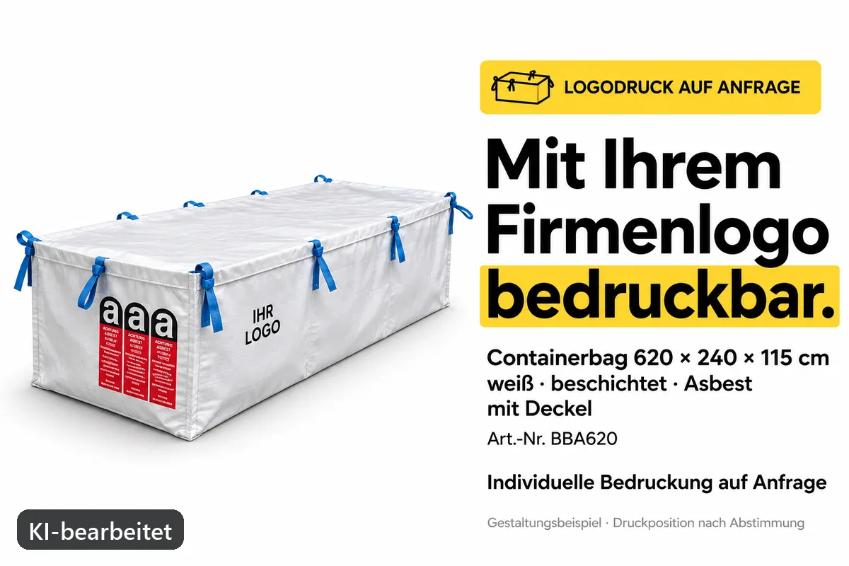 Containerbag BBA620 mit Firmenlogo bedruckt, KI-bearbeitetes Gestaltungsbeispiel