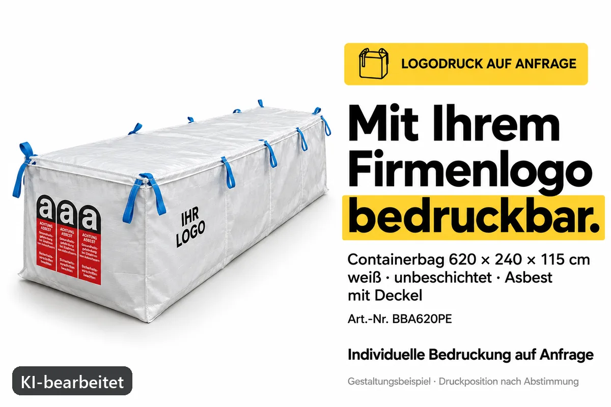 Containerbag BBA620PE mit Firmenlogo bedruckt, KI-bearbeitetes Gestaltungsbeispiel