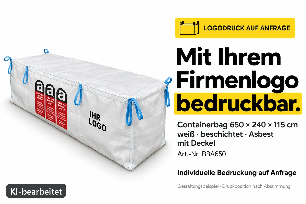 Containerbag BBA650 mit Firmenlogo bedruckt, KI-bearbeitetes Gestaltungsbeispiel