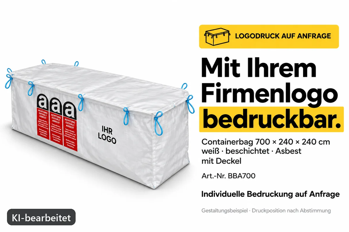 Containerbag BBA700 mit Firmenlogo bedruckt, KI-bearbeitetes Gestaltungsbeispiel