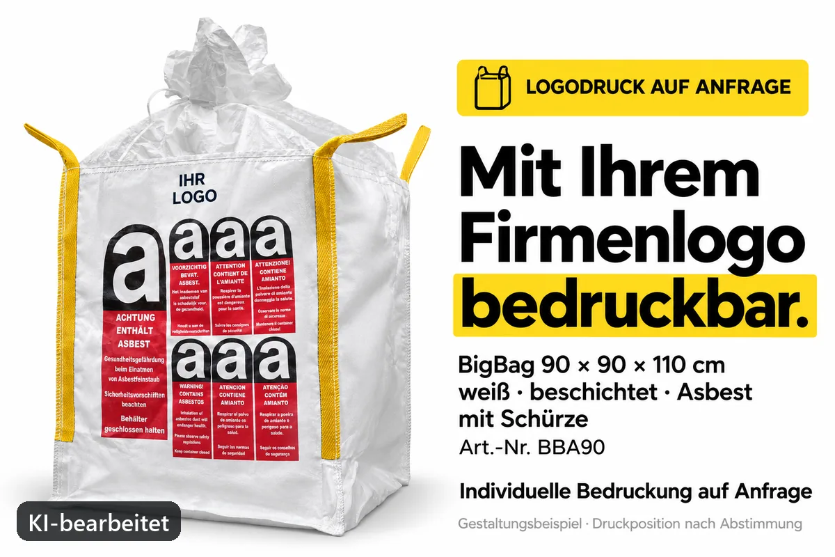 Big Bag BBA90 mit Firmenlogo bedruckt, KI-bearbeitetes Gestaltungsbeispiel