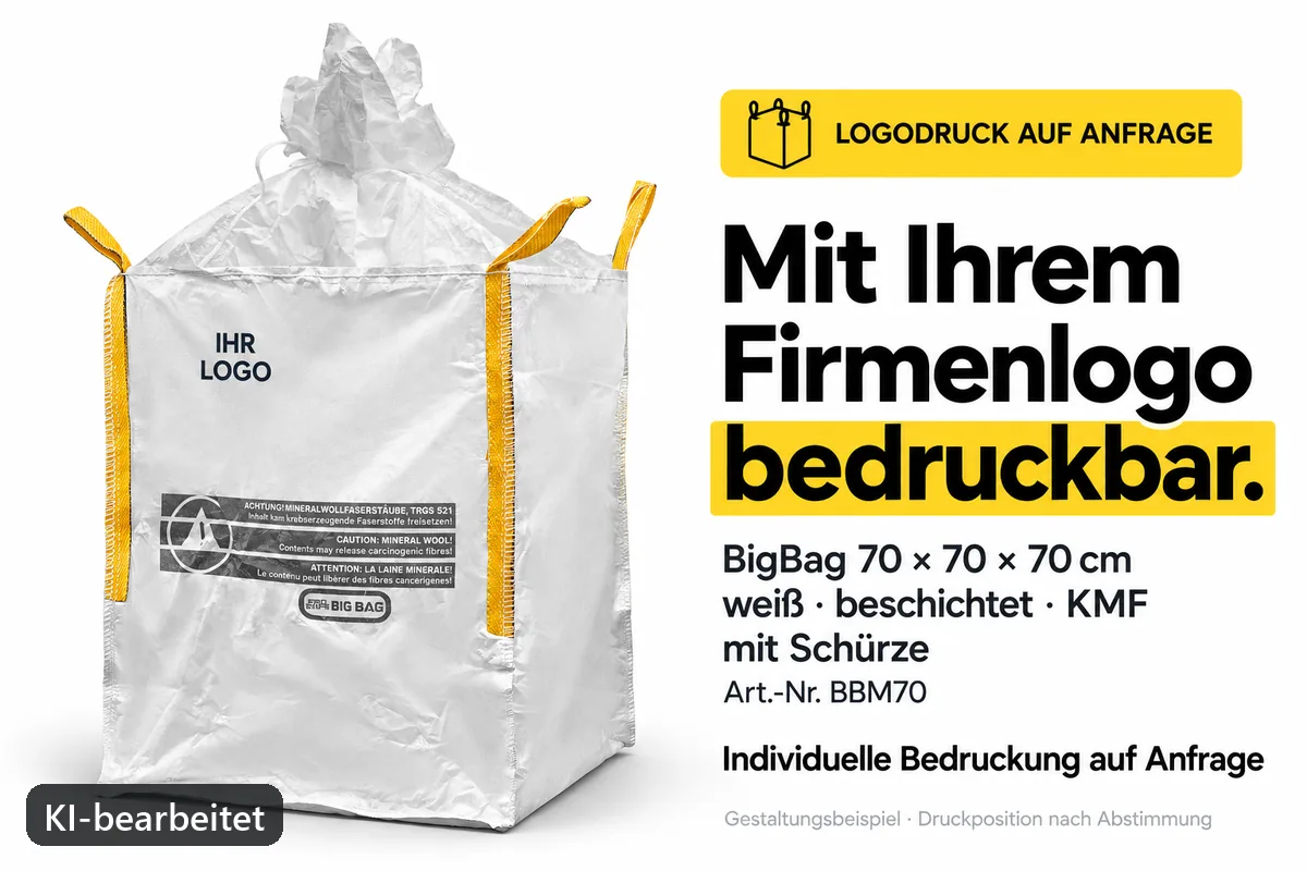 Big Bag BBM70 mit Firmenlogo bedruckt, KI-bearbeitetes Gestaltungsbeispiel