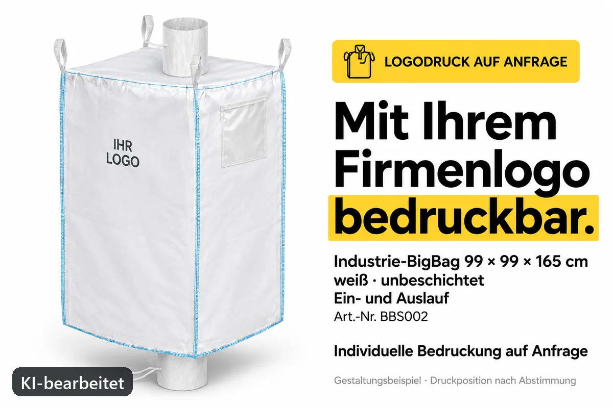 Spezial-Big-Bag BBS002 mit Firmenlogo bedruckt, KI-bearbeitetes Gestaltungsbeispiel