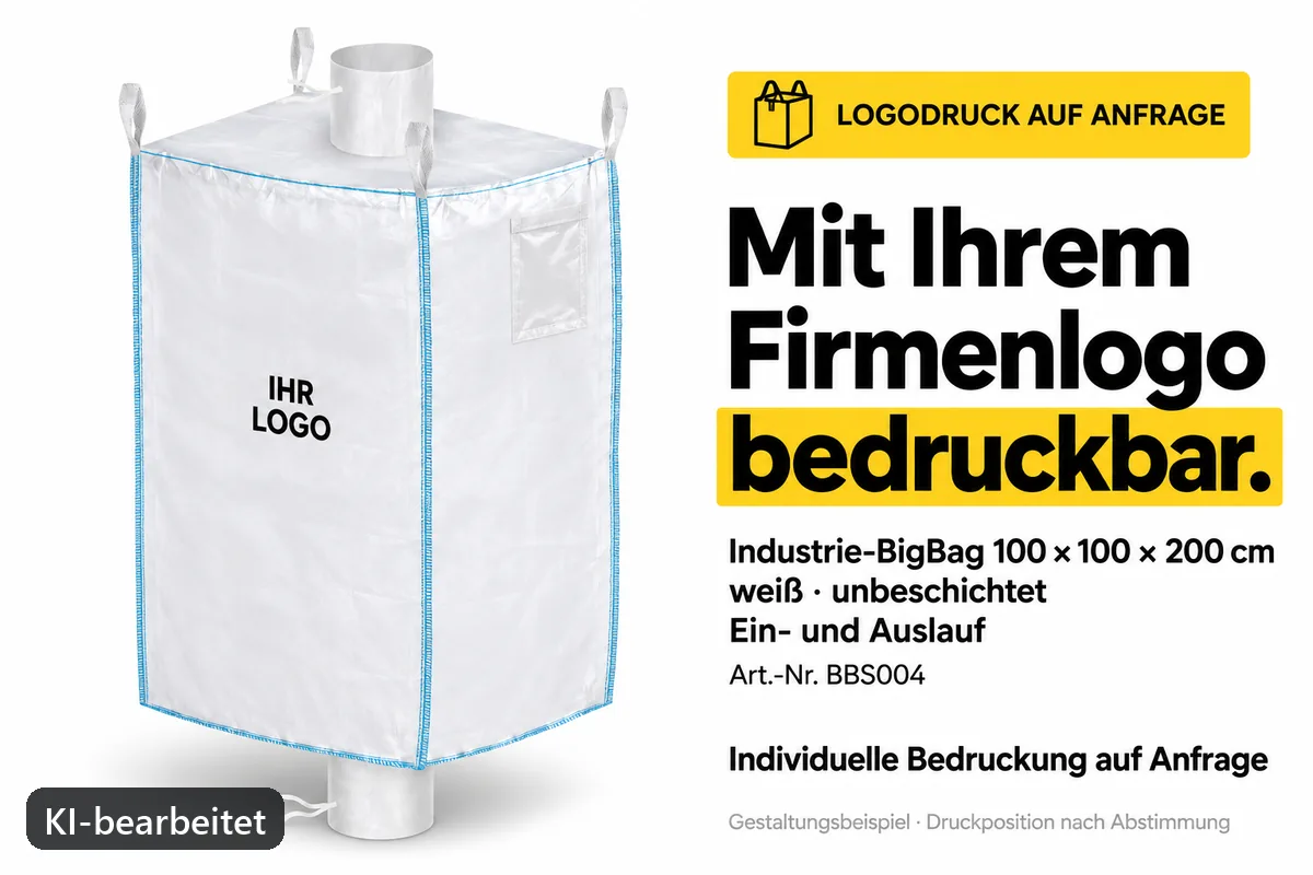 Spezial-Big-Bag BBS004 mit Firmenlogo bedruckt, KI-bearbeitetes Gestaltungsbeispiel