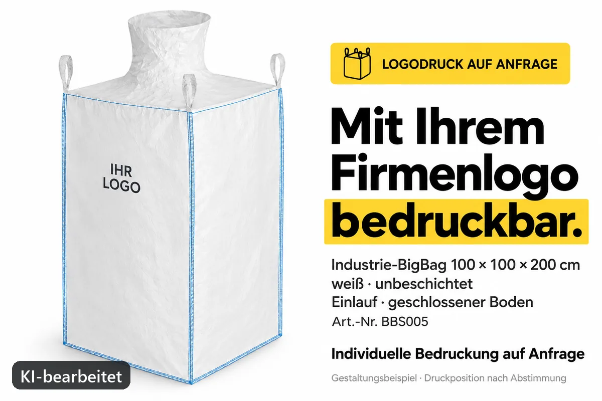 Spezial-Big-Bag BBS005 mit Firmenlogo bedruckt, KI-bearbeitetes Gestaltungsbeispiel