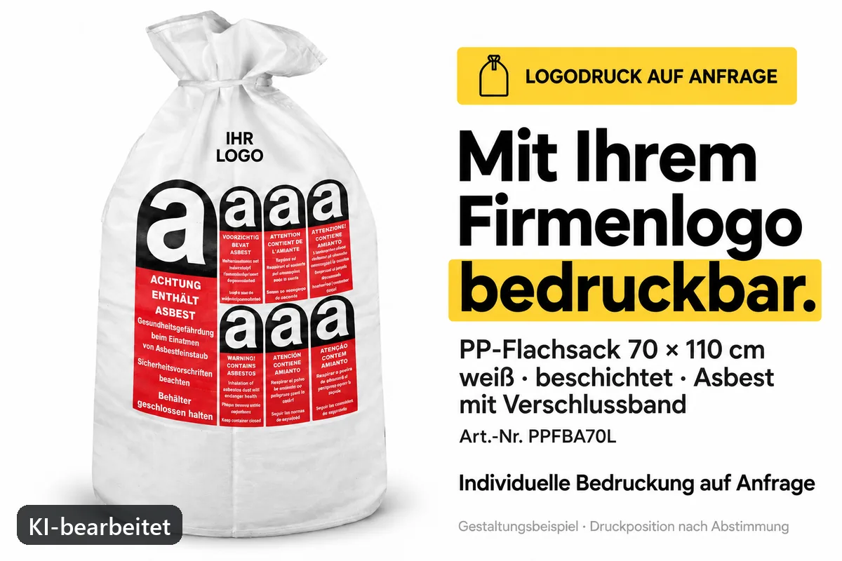 PP-Flachsack PPFBA70L mit Firmenlogo bedruckt, KI-bearbeitetes Gestaltungsbeispiel