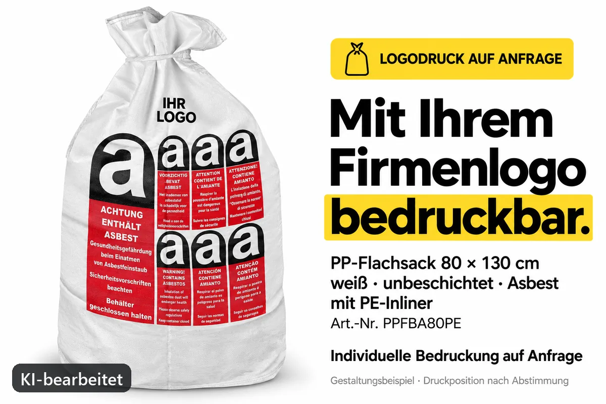 PP-Flachsack PPFBA80PE mit Firmenlogo bedruckt, KI-bearbeitetes Gestaltungsbeispiel