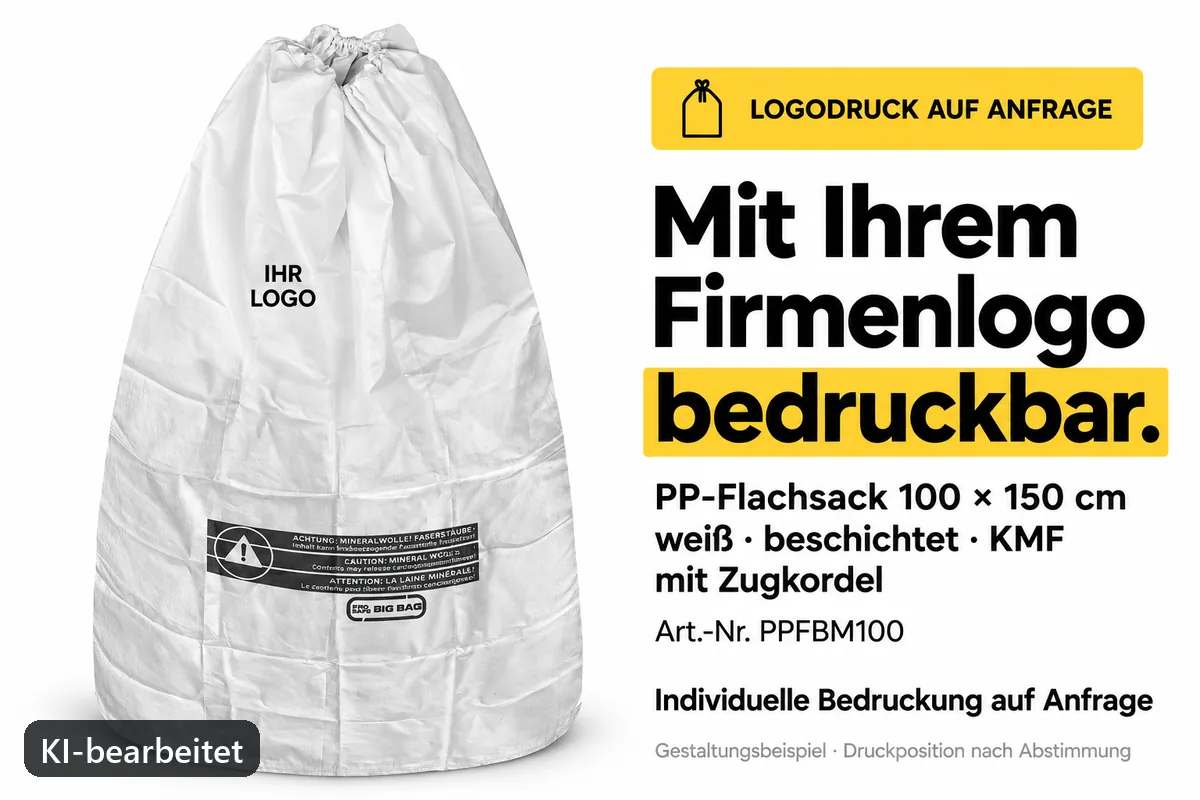 PP flat bag PPFBM100 printed with a company logo, AI-edited design example