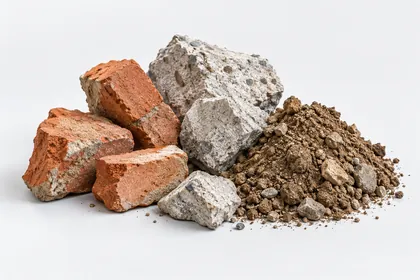 Briques cassées, morceaux de béton et terre de déblai (image retouchée par IA)