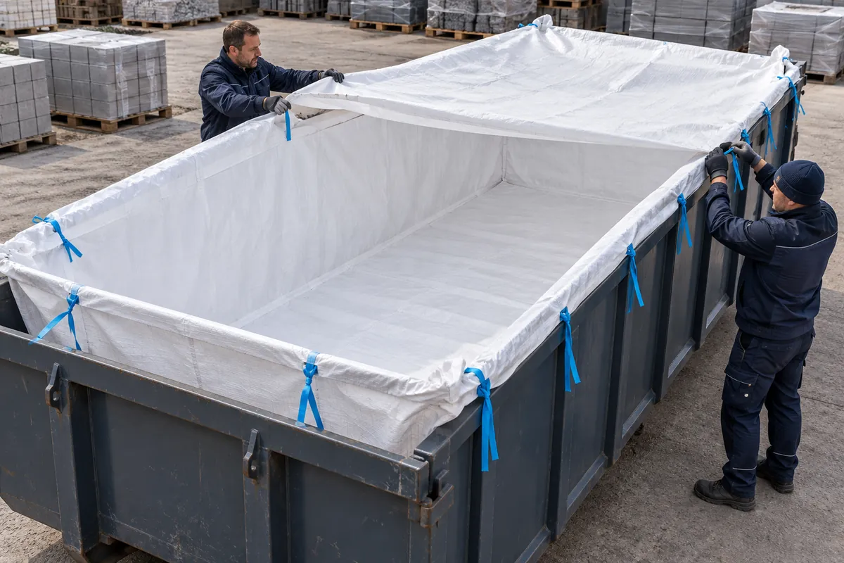 Containerzak BB650 in gebruik, met AI bewerkte toepassingsafbeelding