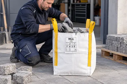 Big bag BB45T, 45 × 45 × 60 cm, in gebruik (met AI bewerkte afbeelding)