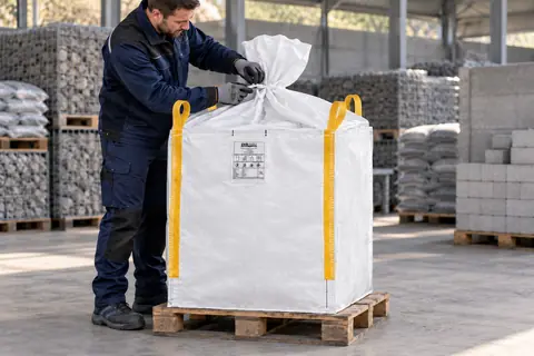 Big bag BB70, 70 × 70 × 90 cm, in gebruik (met AI bewerkte afbeelding)