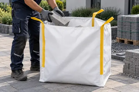 Big bag BB90T, 90 × 90 × 110 cm, in gebruik (met AI bewerkte afbeelding)