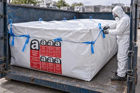 Containerzak BBA620PE, 620 × 240 × 115 cm, in gebruik (met AI bewerkte afbeelding)