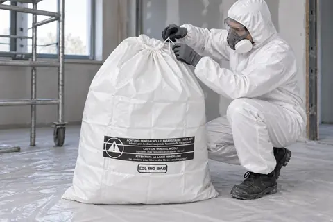 Platte PP-zak PPFBM100, 100 × 150 cm, in gebruik (met AI bewerkte afbeelding)