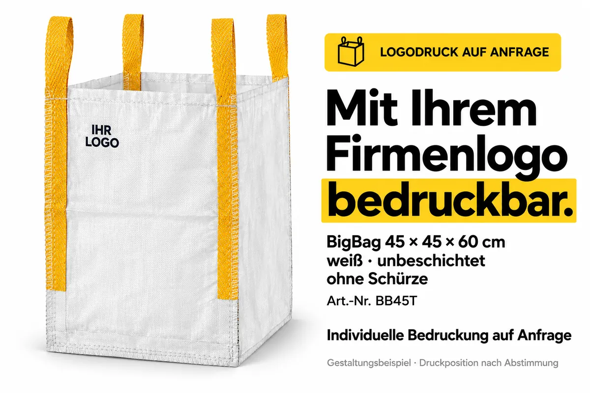 Big bag BB45T impreso con el logotipo de una empresa, ejemplo de diseño editado con IA
