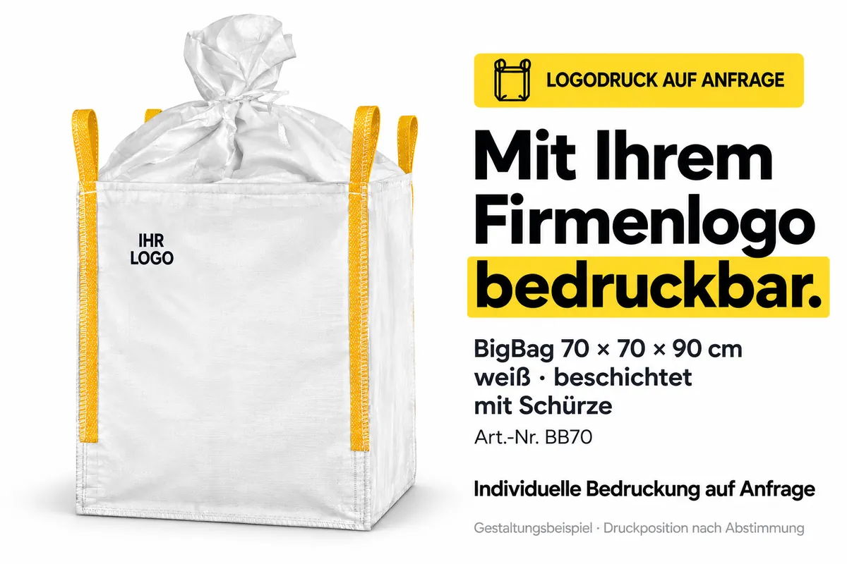 Big bag BB70 bedrukt met een bedrijfslogo, met AI bewerkt ontwerpvoorbeeld