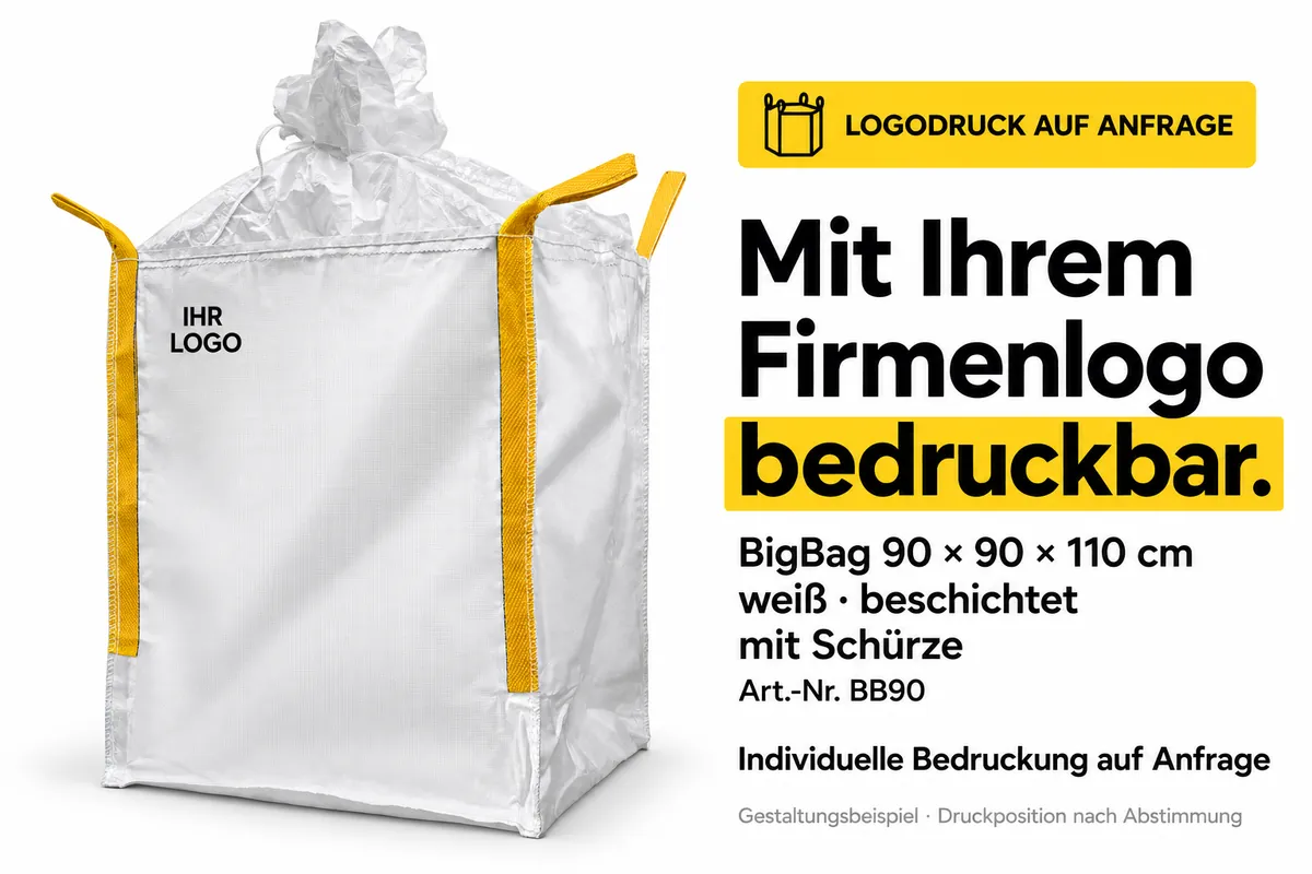 Big bag BB90 bedrukt met een bedrijfslogo, met AI bewerkt ontwerpvoorbeeld
