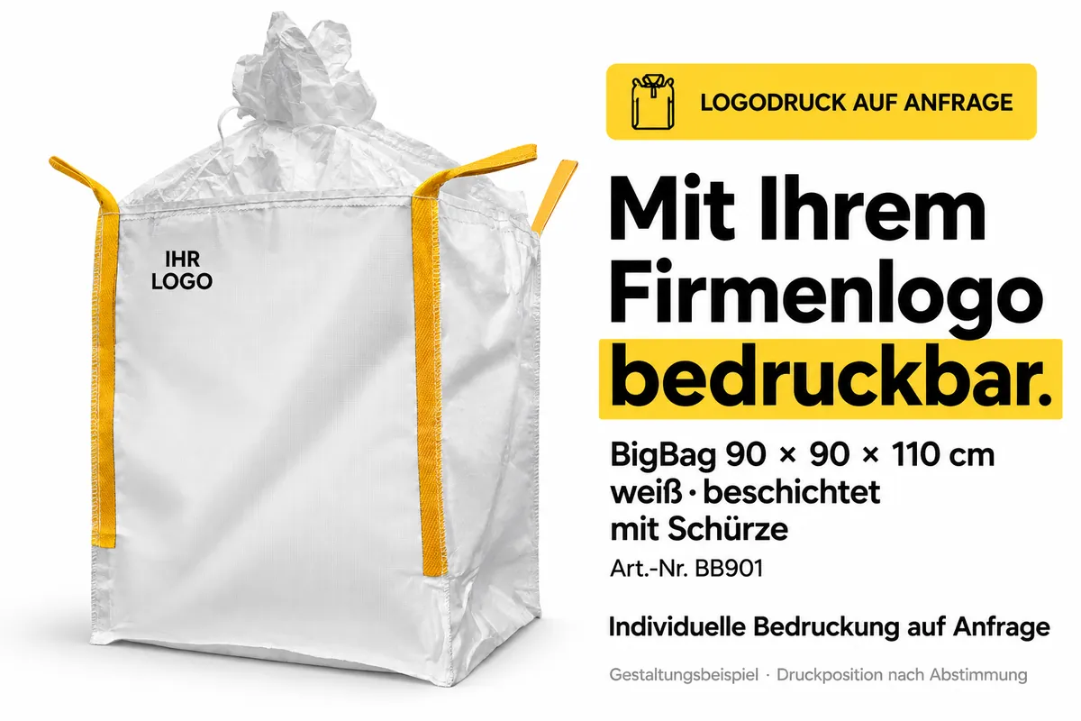 Big bag BB901 bedrukt met een bedrijfslogo, met AI bewerkt ontwerpvoorbeeld