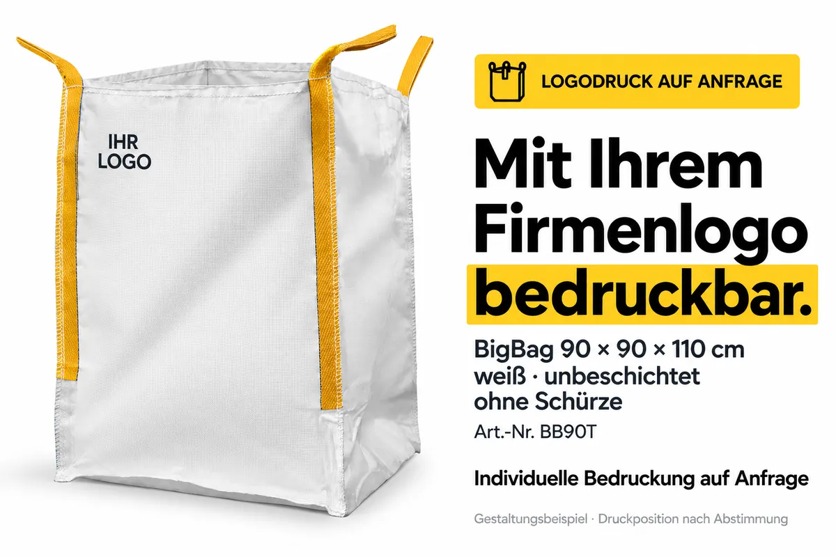 Big bag BB90T bedrukt met een bedrijfslogo, met AI bewerkt ontwerpvoorbeeld