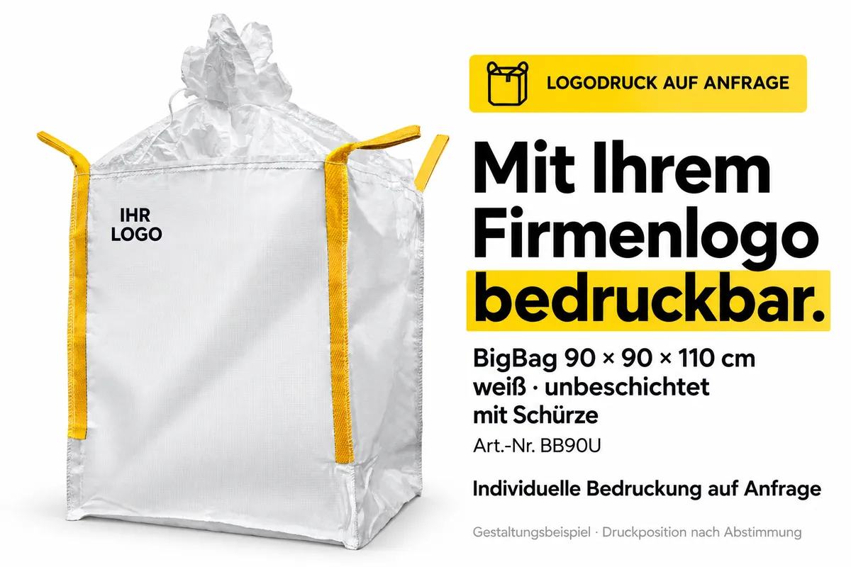 Big bag BB90U impreso con el logotipo de una empresa, ejemplo de diseño editado con IA