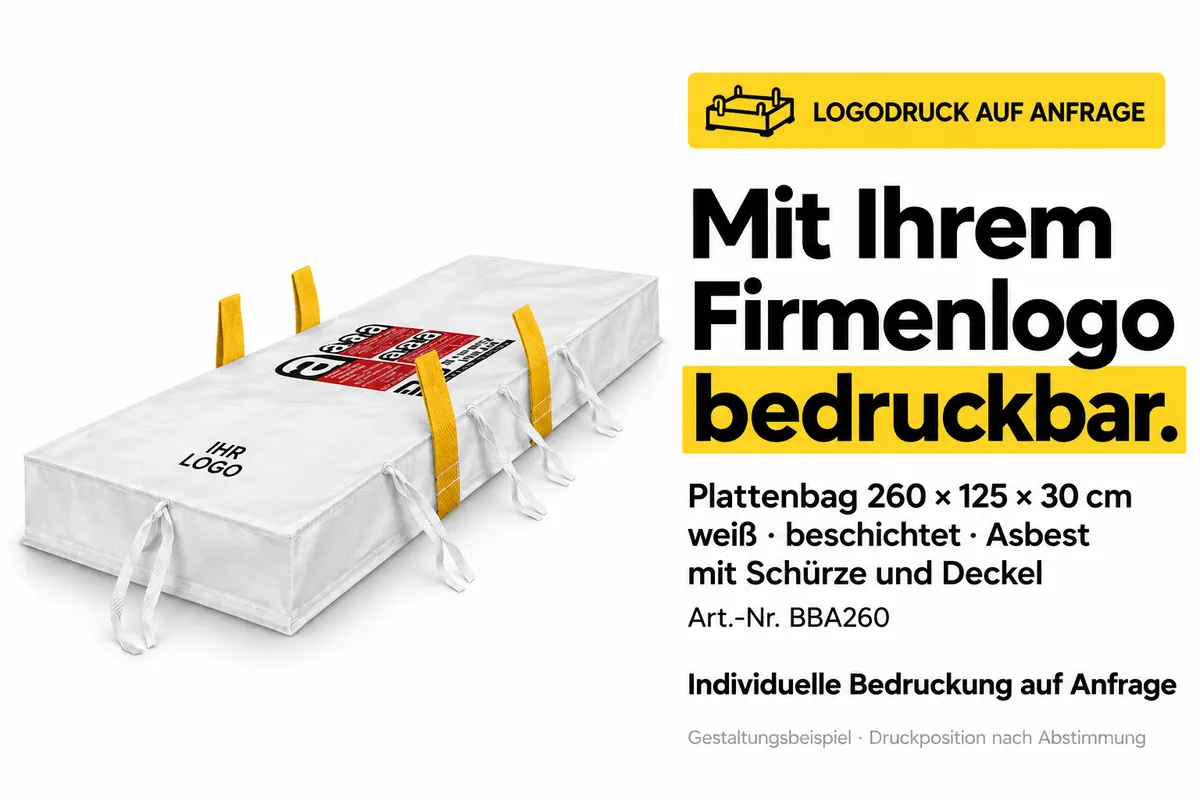 Big bag para placas BBA260 impreso con el logotipo de una empresa, ejemplo de diseño editado con IA