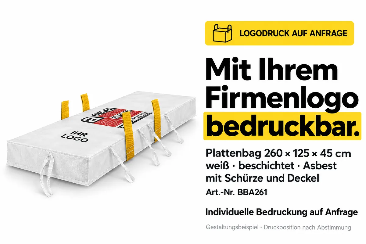 Platenzak BBA261 bedrukt met een bedrijfslogo, met AI bewerkt ontwerpvoorbeeld