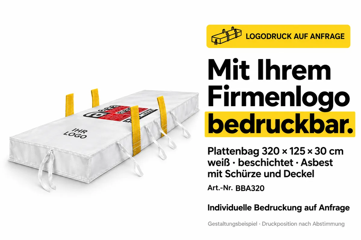 Big bag para placas BBA320 impreso con el logotipo de una empresa, ejemplo de diseño editado con IA