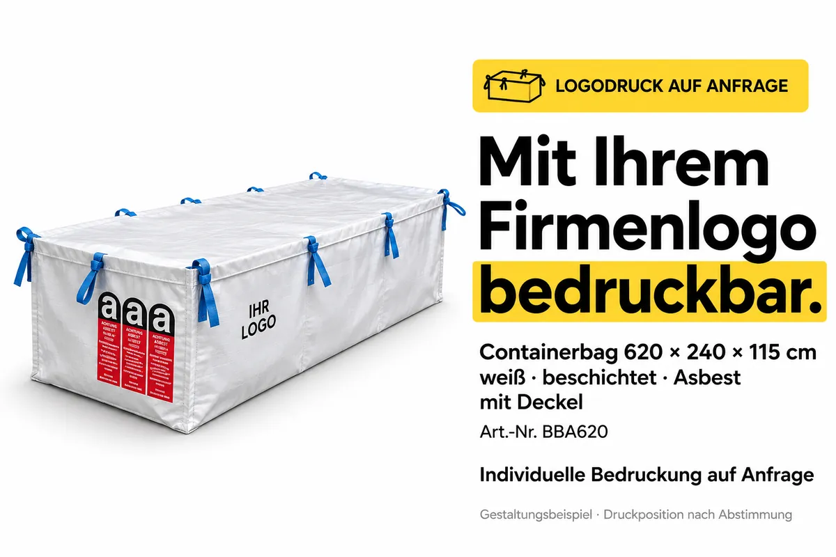 Big bag para contenedor BBA620 impreso con el logotipo de una empresa, ejemplo de diseño editado con IA