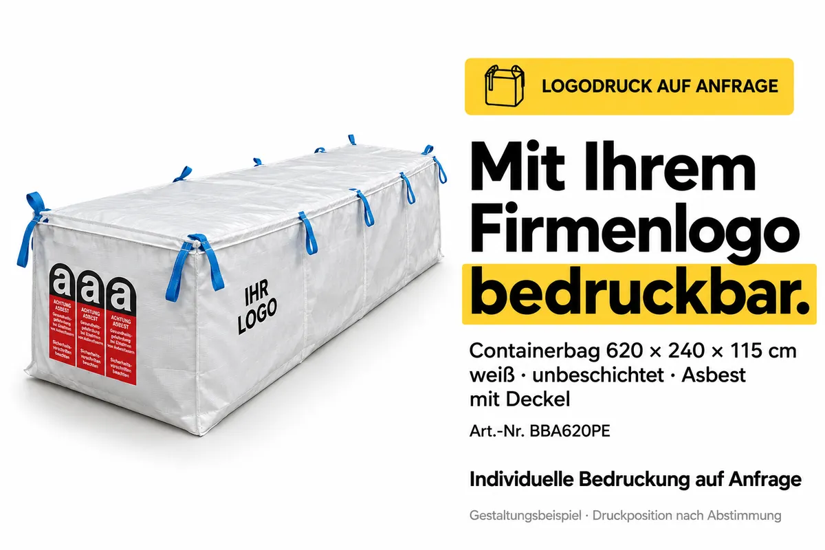 Big bag para contenedor BBA620PE impreso con el logotipo de una empresa, ejemplo de diseño editado con IA