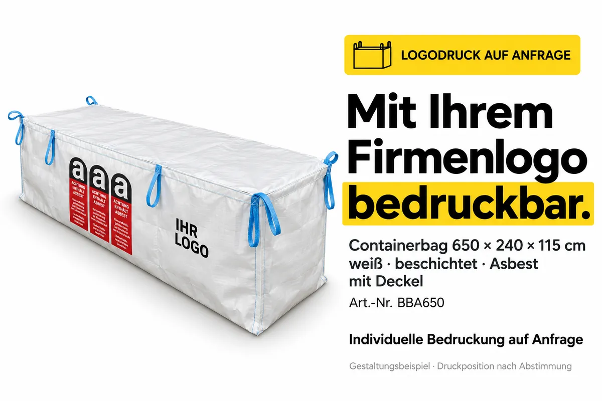 Containerzak BBA650 bedrukt met een bedrijfslogo, met AI bewerkt ontwerpvoorbeeld